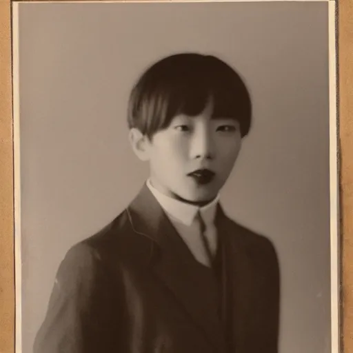 Prompt: 1920s photograph of Junkook from BTS, focus 35mm film look