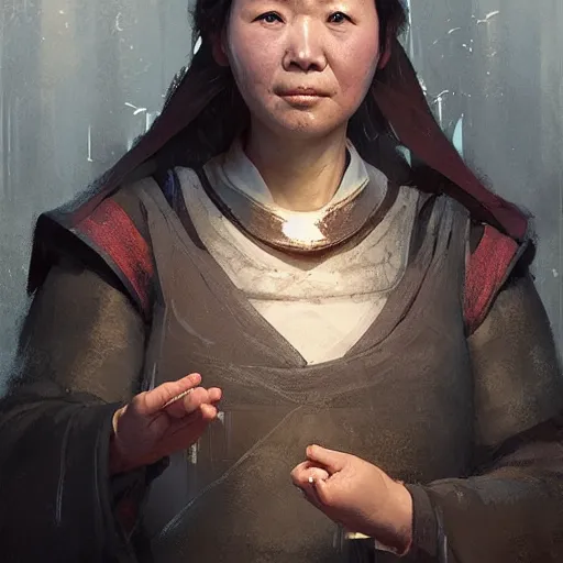 Prompt: a medieval healer from china, female, chubby, brilliant and uptight, sci fi character portrait by Greg Rutkowski, Craig Mullins