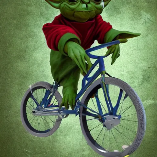 baby yoda riding a bicycle by rembrandt, Stable Diffusion
