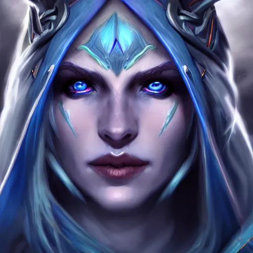 Image similar to hyperrealist portrait of sylvanas windrunner on a blue planet. by bayard wu, fantasy art, photo realistic, dynamic lighting, trending on artstation, poster, volumetric lighting, very detailed faces, 4 k, award winning
