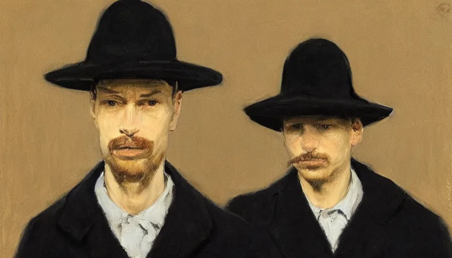 Prompt: painting by borremans, man agent in a black coat and black hat, detailed, stunning