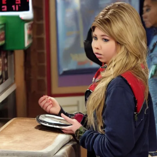 Prompt: sam puckett ordering pizza during icarly