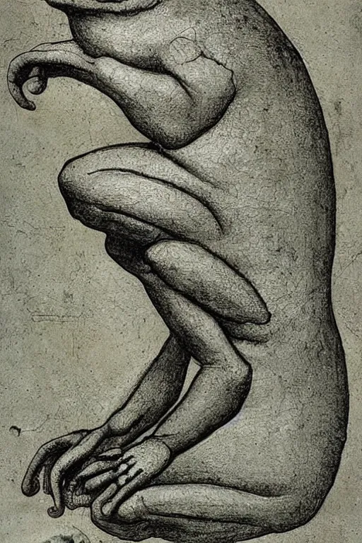 Image similar to half man half frog by leonardo davinci, highly detailed