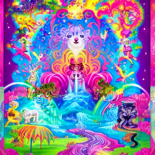 Prompt: a fantasy world by Lisa Frank