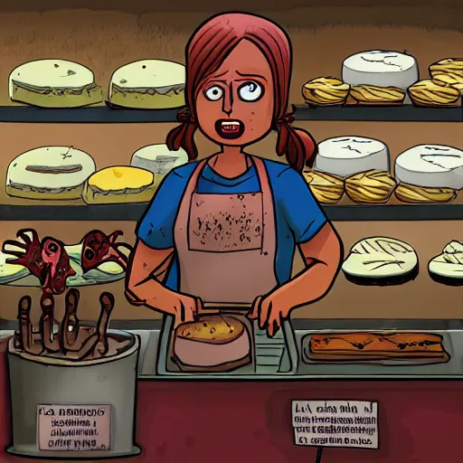 Image similar to zombie working in a bakery by robert kirkman