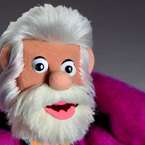 Image similar to barry bostwick as a muppet. highly detailed felt. hyper real photo. 4 k.