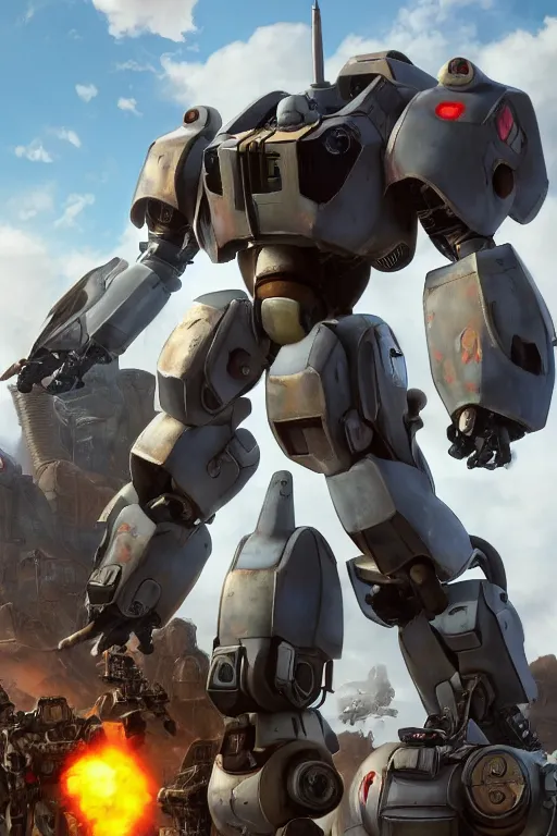 Image similar to mechwarrior 5 : mercenaries mech megaman transformer robot boss tank engine game octane render, 4 k, hd 2 0 2 2 3 d cgi rtx hdr style chrome reflexion glow fanart, global illumination ray tracing hdr fanart arstation by ian pesty by jesper ejsing pixar and disney unreal zbrush central hardmesh