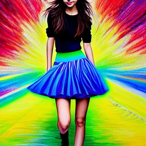 Image similar to victoria justice wearing both shirt and skirt, ultra detailed painting at 1 6 k resolution and epic visuals. epically surreally beautiful image. amazing effect, image looks crazily crisp as far as it's visual fidelity goes, absolutely outstanding. vivid clarity. ultra. iridescent. mind - breaking. mega - beautiful pencil shadowing. beautiful face. ultra high definition.