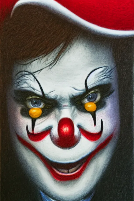Prompt: chalk pastel drawing of a crying clown, sharp, detailed, behance