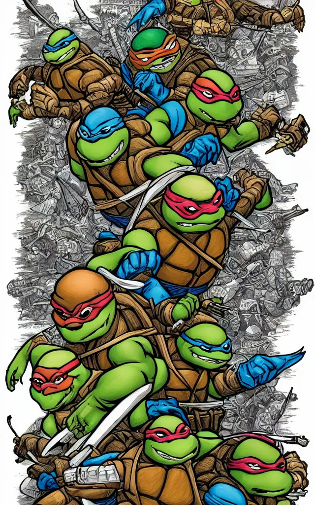 Image similar to detailed Teenage mutant ninja turtles illustration by mico suayan