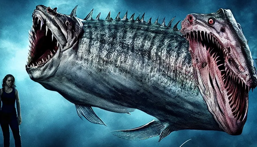 Image similar to Big budget horror movie about genetically engineered werefish.