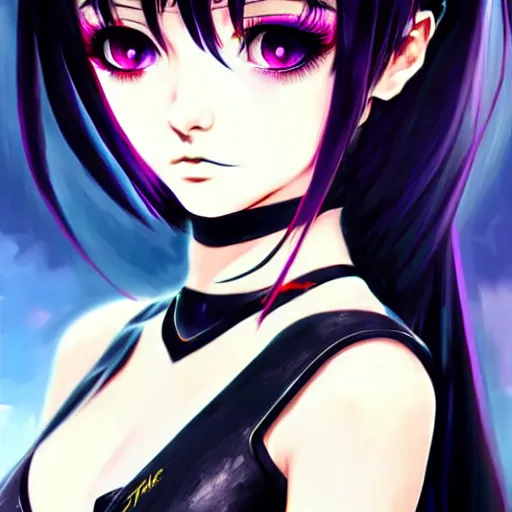 Prompt: portrait of beautiful cute goth anime girl in warhammer armor, art by kuvshinov ilya