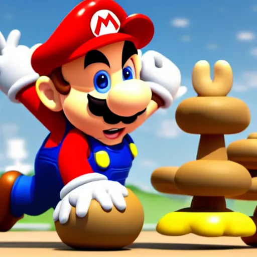 Prompt: a 3d render of mario eating a mushroom