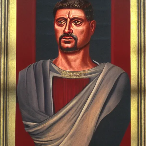 Image similar to 1 9 9 0 s roman emperor, political portrait of roman emperor, 1 9 9 7, roman empire modern, alternate history