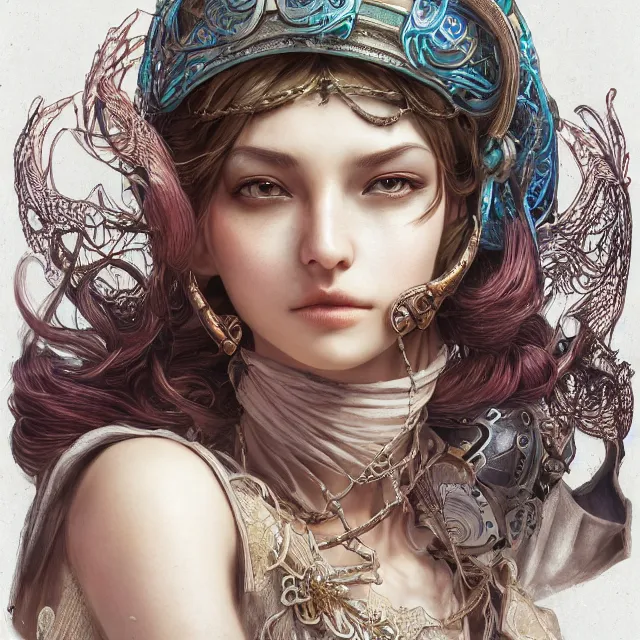 Image similar to studio portrait of neutral good colorful female cleric bard healer as absurdly beautiful, elegant, young sensual pretty woman, ultrafine hyperrealistic detailed face illustration by kim jung gi, irakli nadar, intricate linework, sharp focus, bright colors, matte, octopath traveler, final fantasy, unreal engine highly rendered, global illumination, radiant light, intricate environment