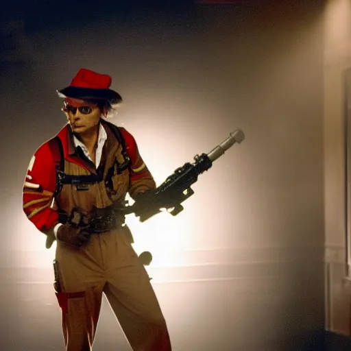Image similar to Johnny Depp as a Ghostbuster in the movie Ghostbusters movie still 8k hdr moody lighting