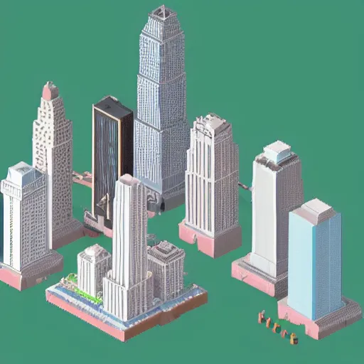 Image similar to new york city skyline, simple voxel art, isometric view