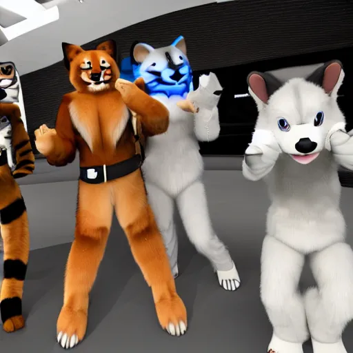 Prompt: hanging with a fairly diverse group of furries in virtual reality