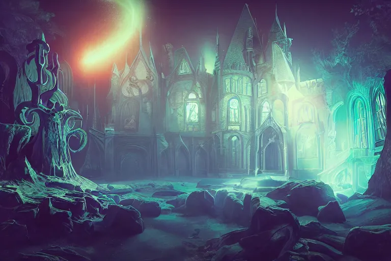 Image similar to spacecore, eldritch, psychic, elemental masterpiece 8k resolution Behance HD scrollwork magic conduits zBrush Central contest winner, cel-shaded gothic psychedelic Haunted Mansion by Antoine Collignon, deep color