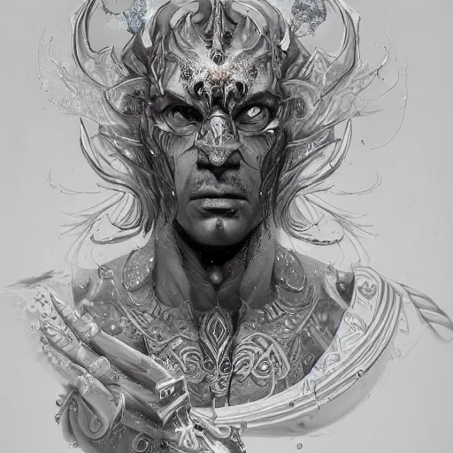 Image similar to an Artstation 3d render of Very very very very highly detailed beautiful mystic portrait of a phantom warrior with galaxy, tattoos by Anton Pieck, intricate, extremely detailed, digital painting, artstation, concept art, smooth, sharp focus, illustration, intimidating lighting, incredible art,