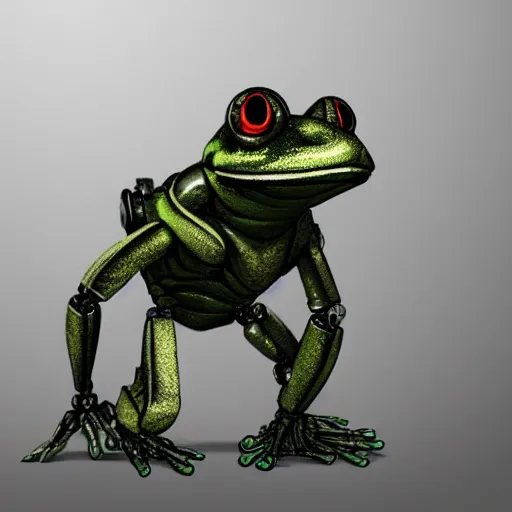 Prompt: photo of a robot frog in Crysis style, concept art, artstation, metallic, intircate details