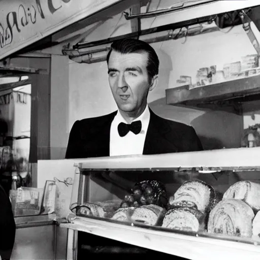 Prompt: jimmy stewart owns a French bakery