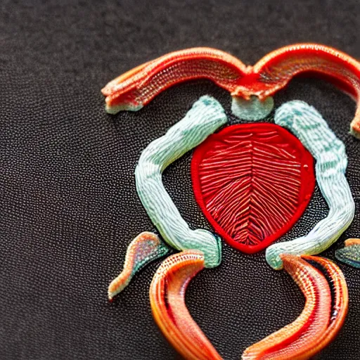 Prompt: close - up of a turtle shell embroidered with twizzlers, photography, dslr