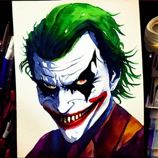 Image similar to “watercolor of joker from dark knight”