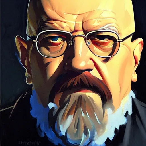 Prompt: Greg Manchess portrait painting of Walther White from breaking bad as Overwatch character, medium shot, asymmetrical, profile picture, Organic Painting, sunny day, Matte Painting, bold shapes, hard edges, street art, trending on artstation, by Huang Guangjian and Gil Elvgren and Sachin Teng