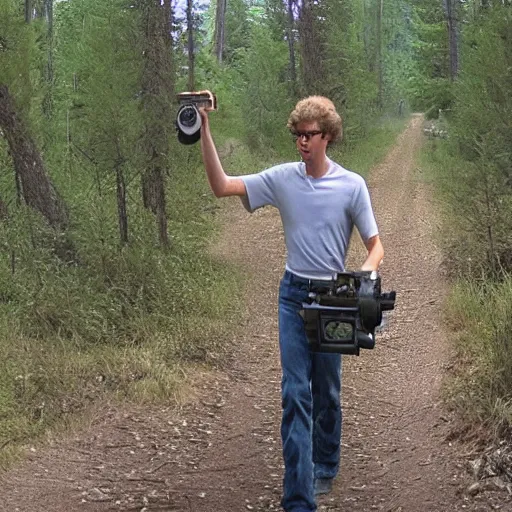 Prompt: napoleon dynamite caught on a trail cam - n 4