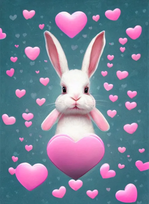 Prompt: portrait of a a bunny rabbit surrounded by pink hearts and love, matte painting, fantasy art