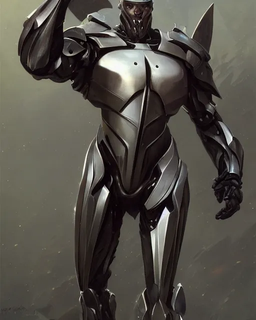 Image similar to wiry muscular male smooth sleek black pearlescent wraithbone powerarmor, by greg rutkowski and mark brookes and jim burns and tom bagshaw and magali villeneuve, trending on artstation