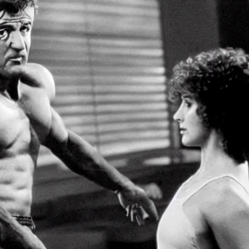 Image similar to a movie still of sylvester stallone in dirty dancing,