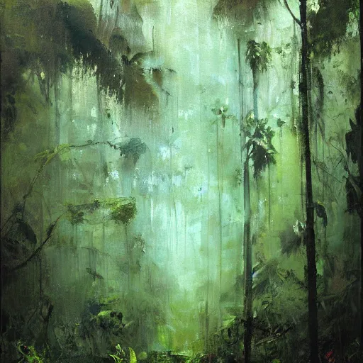 Image similar to a rainforest painting by jeremy mann