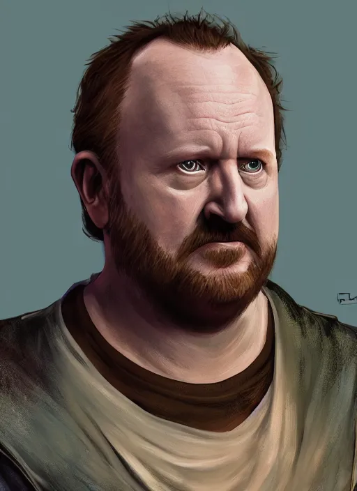 Prompt: A fantasy comic book style portrait painting of a Louis CK as a mage, unreal 5, DAZ, hyperrealistic, octane render, RPG portrait, dynamic lighting