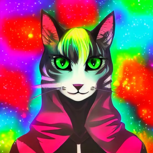 Prompt: neon multicolored rainbow nightcore anime cats