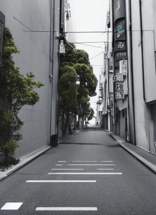 Image similar to weird streets of tokyo where no tourists are allowed, photorealistic, canon r 3, symmetry, octane render, unreal engine, dramatic lights