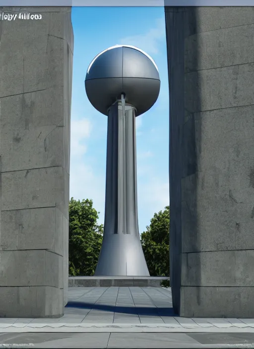 Image similar to highly detailed realistic architecture 3 d render of a futurisctic stele monument made from atomium brussels standing near a highway, archdaily, made in unreal engine 4 octane render