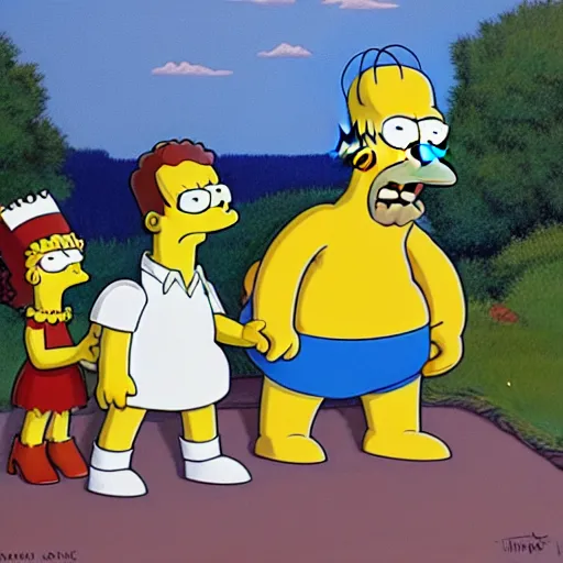 Image similar to oil on canvas painting the simpsons in the style of gustave courbet [ 1 8 6 6 ], 2 d, ue 5, 8 k, 4 k
