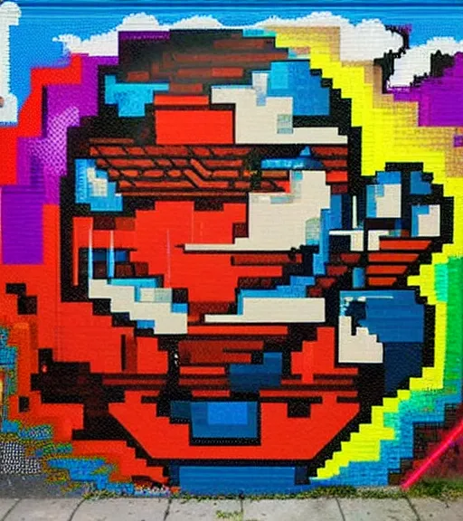 Prompt: street art looking like retro videogames from the 8 0 s, pixelized