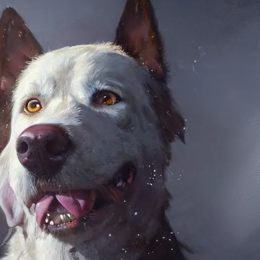 Prompt: a painting of a dog, greg rutkowski, cinematic lighting, hyper realistic painting