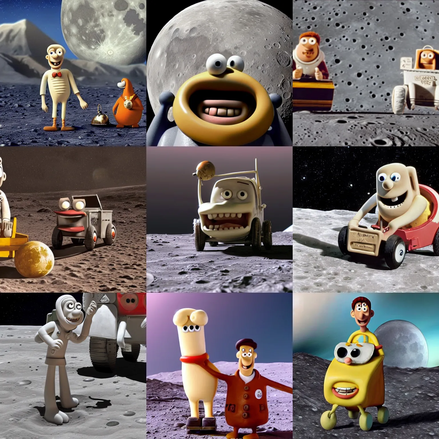 Prompt: Wallace and Gromit on the surface of the moon