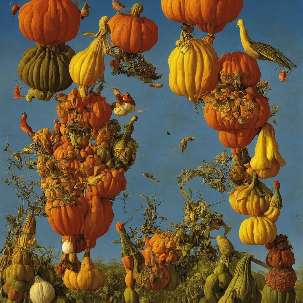 Prompt: a single! colorful! ( pillar ) gourd fungus bird tower clear empty sky, a high contrast!! ultradetailed photorealistic painting by jan van eyck, audubon, rene magritte, agnes pelton, max ernst, walton ford, andreas achenbach, ernst haeckel, hard lighting, masterpiece