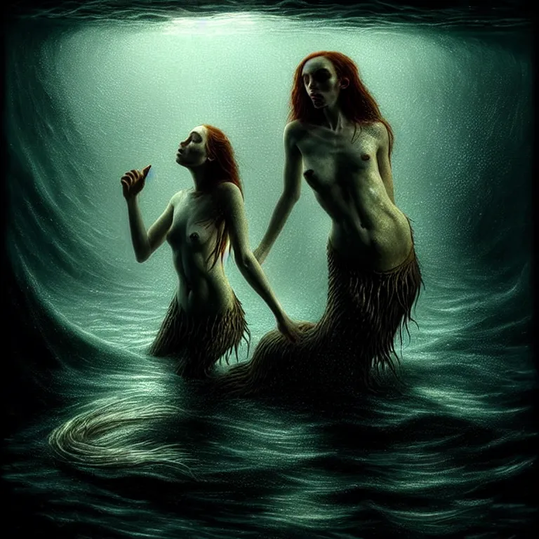 Prompt: epic professional digital art of a starving mermaid, atmospheric lighting, beautiful light and shadow, painted, complex, detailed, detailed, foreboding, mysterious, leesha hannigan, wayne haag, reina rocin, ignacio fernandez rios, mark ryden, iris van herpen, epic, stunning, magnificent, very wow, cinematic, masterpiece.