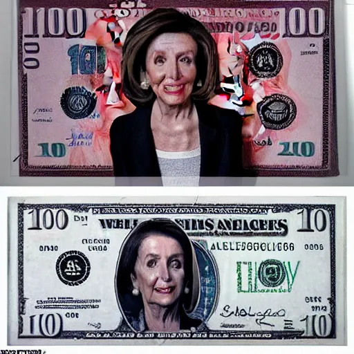 Image similar to nancy pelosi collecting $ 1 0 0 bills wlop