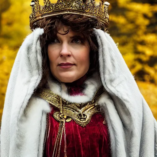 Prompt: photo of a real-life beautiful nordic queen with ornate cloak and crown