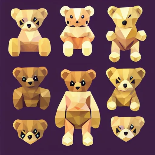 Prompt: vector art lowpoly style cubist cute teddy bears