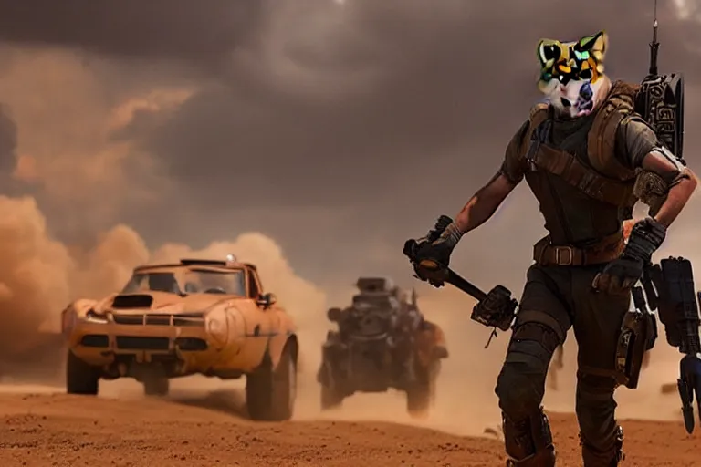 Image similar to nick wilde, heavily armed and armored facing down armageddon in a dark and gritty reboot from the makers of mad max : fury road