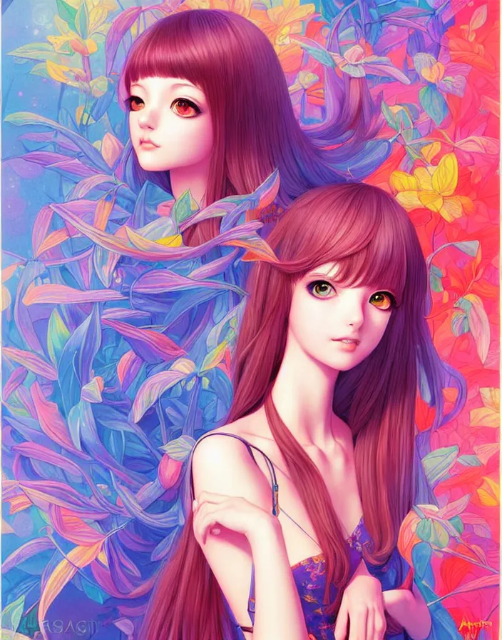 Image similar to richly detailed color  illustration of a pretty young woman, 'Magical Mystery Tour' is the theme, very soft shadowing, large scale image. art by Artgerm and Range Murata.