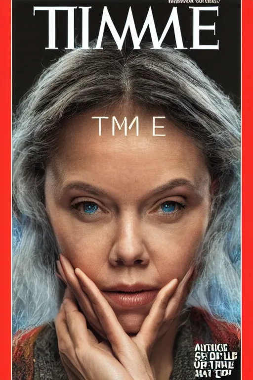 Image similar to TIME magazine cover, the coming AI singularity, intricate, 8k, HDR, CG Society